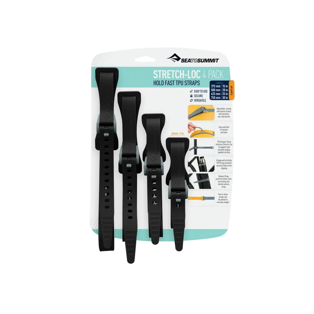 Sea to Summit TPU Strap Black Stretch-Loc TPU Strap 20mm - 4 Pack ATD2079-07120121